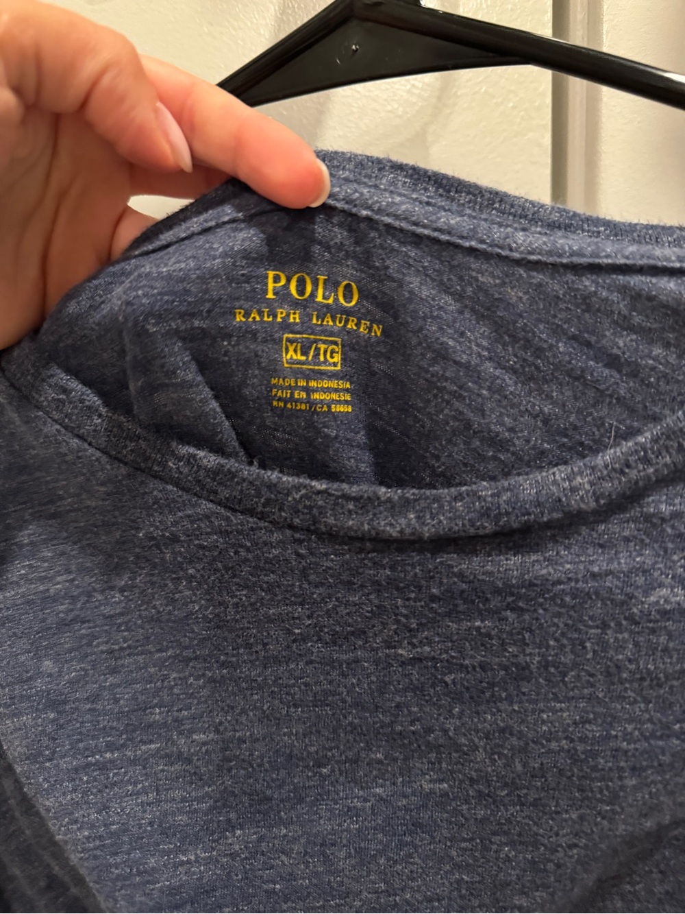 Polo by Ralph Lauren Men’s Heathered Navy Crew Tee with Yellow Logo XL